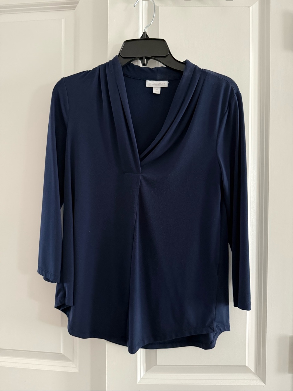 Charter Club Navy Draped V-Neck Women's Top